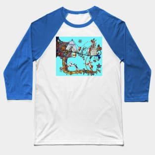 WEIRD MEDIEVAL BESTIARY WAR Between Dogs and Killer Rabbits in Blue Turquoise Baseball T-Shirt